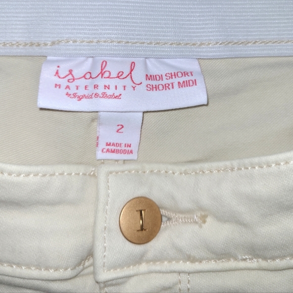 ISABEL MATERNITY SHORTS WOMEN 2 MIDI SHORT IVORY DENIM EXPANDABLE SIDE PANEL NEW - Picture 2 of 10